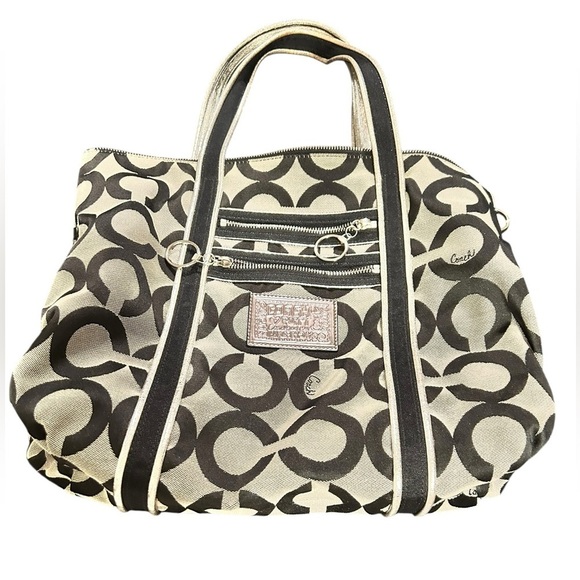 COACH Poppy Black Silver Gray Signature Canvas Large Tote - Picture 3 of 15